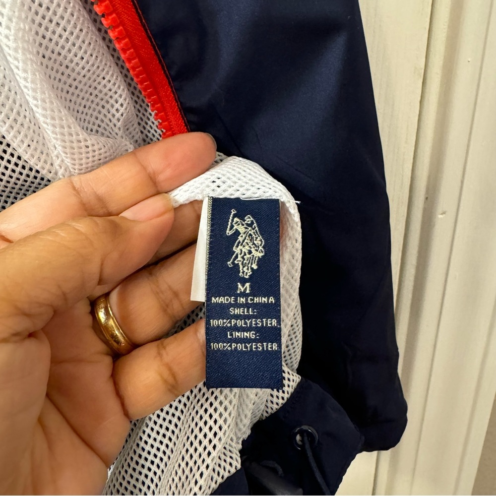 U. S. Polo Assn Raincoat/Windbreaker Hoodie Red/Blue/White Medium Unisex - Picture 7 of 12